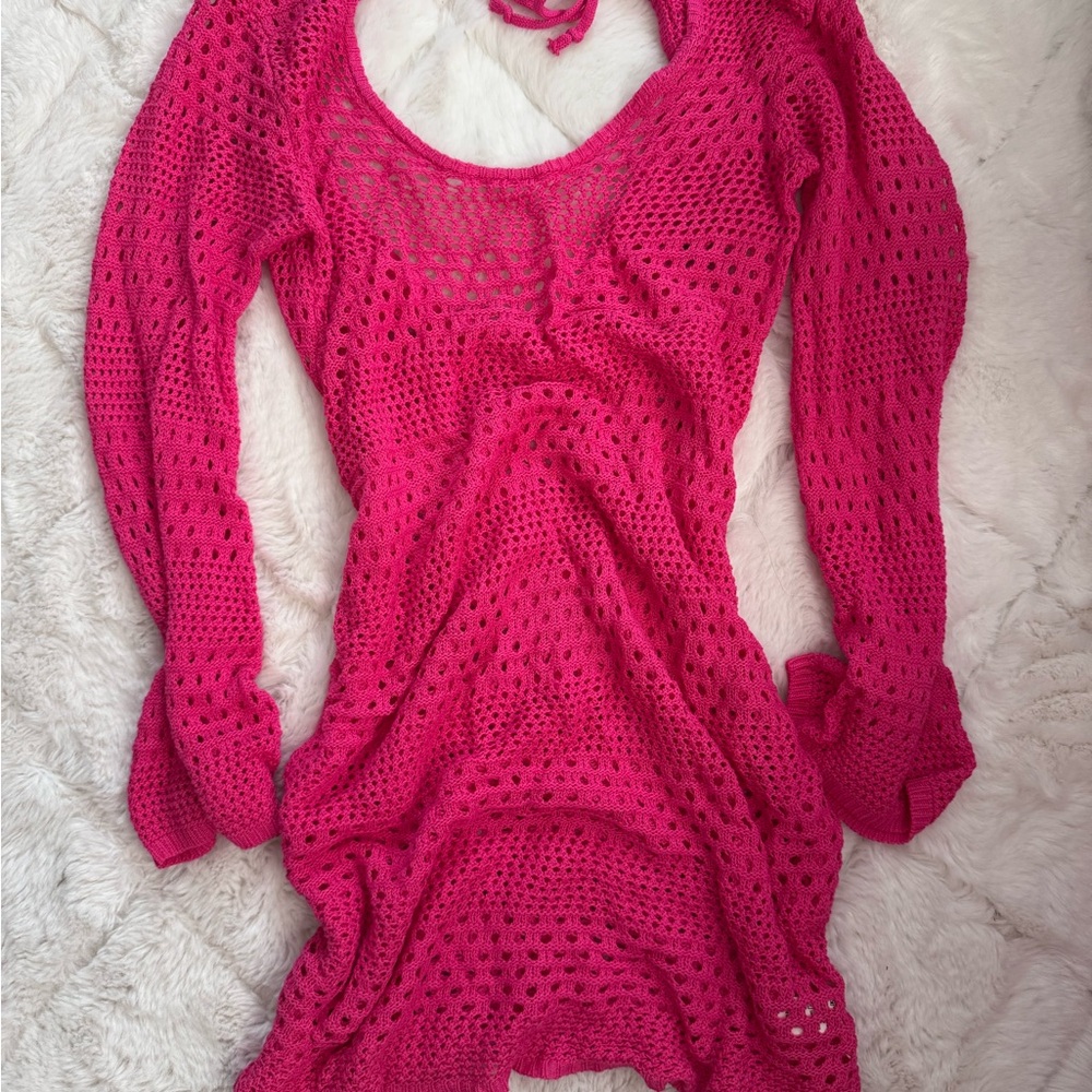 Vibrant Pink Crochet Dress